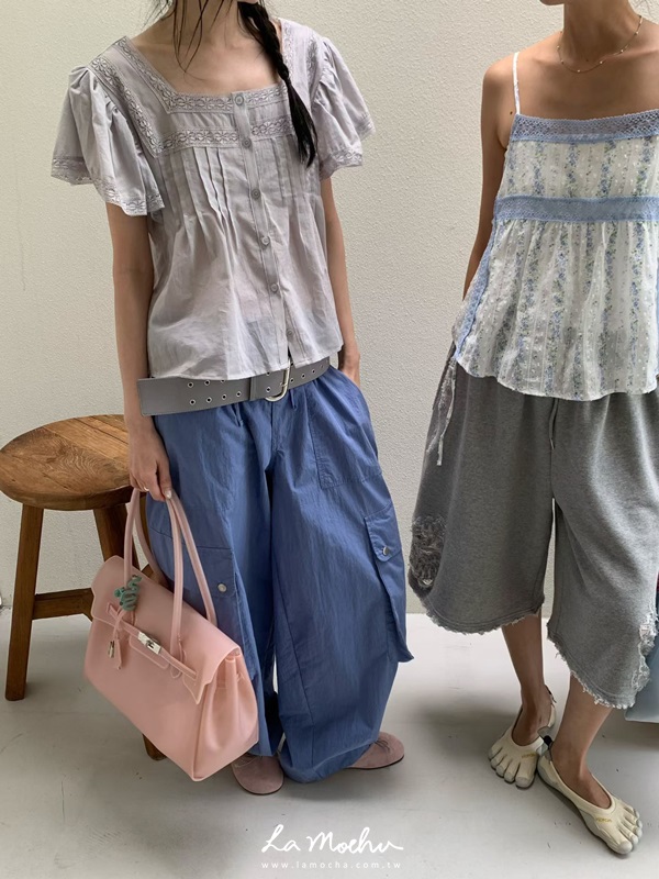 排扣蕾絲傘狀襯衫